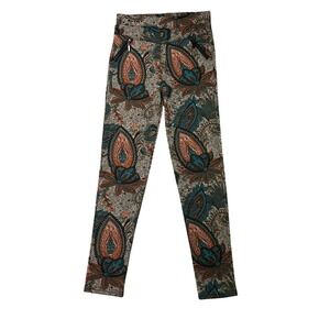 Coco + Carmen Leggings Womens L/XL Slim Multi Paisley Print Boho Poly Spandex